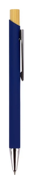 Caneta azul com detalhe superior em tom natural